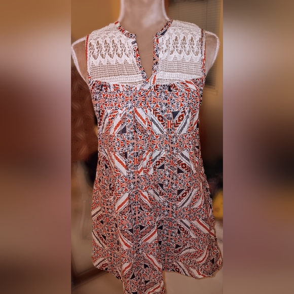 Retro 60’s Geometric Crochet Sleeveless Mini Dress – Red & Black Patterned Tunic - Picture 12 of 12